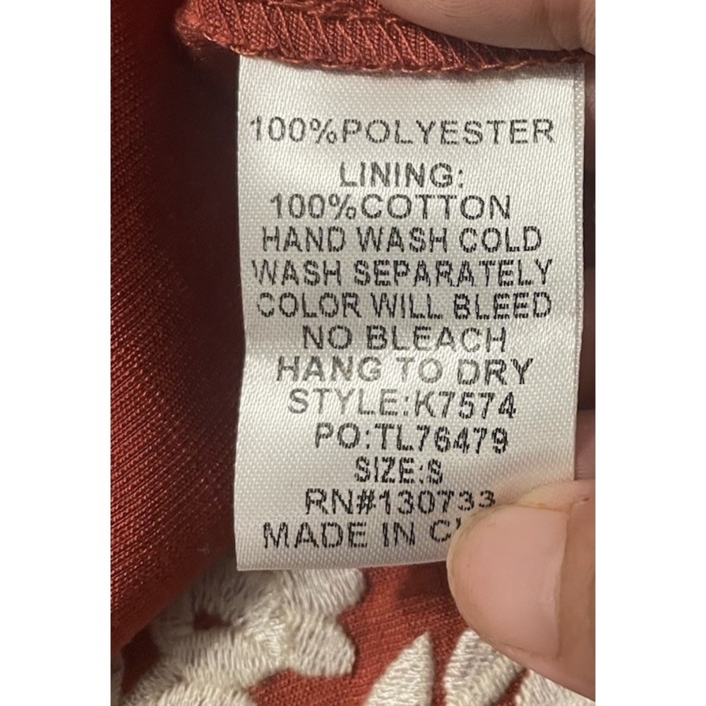 Umgee USA Embroidered Boho Shift Dress Small Rust Terracotta‎ Long Sleeve Floral - Picture 9 of 9